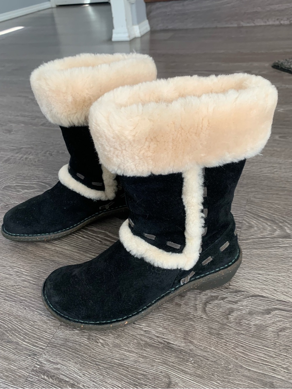 Ugg Australia Black Suede Shearling-Lined short Boots